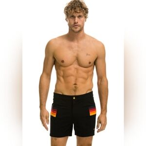 Aviator Nation Men's Horizontal 5 Stripe Flex Shorts - Black